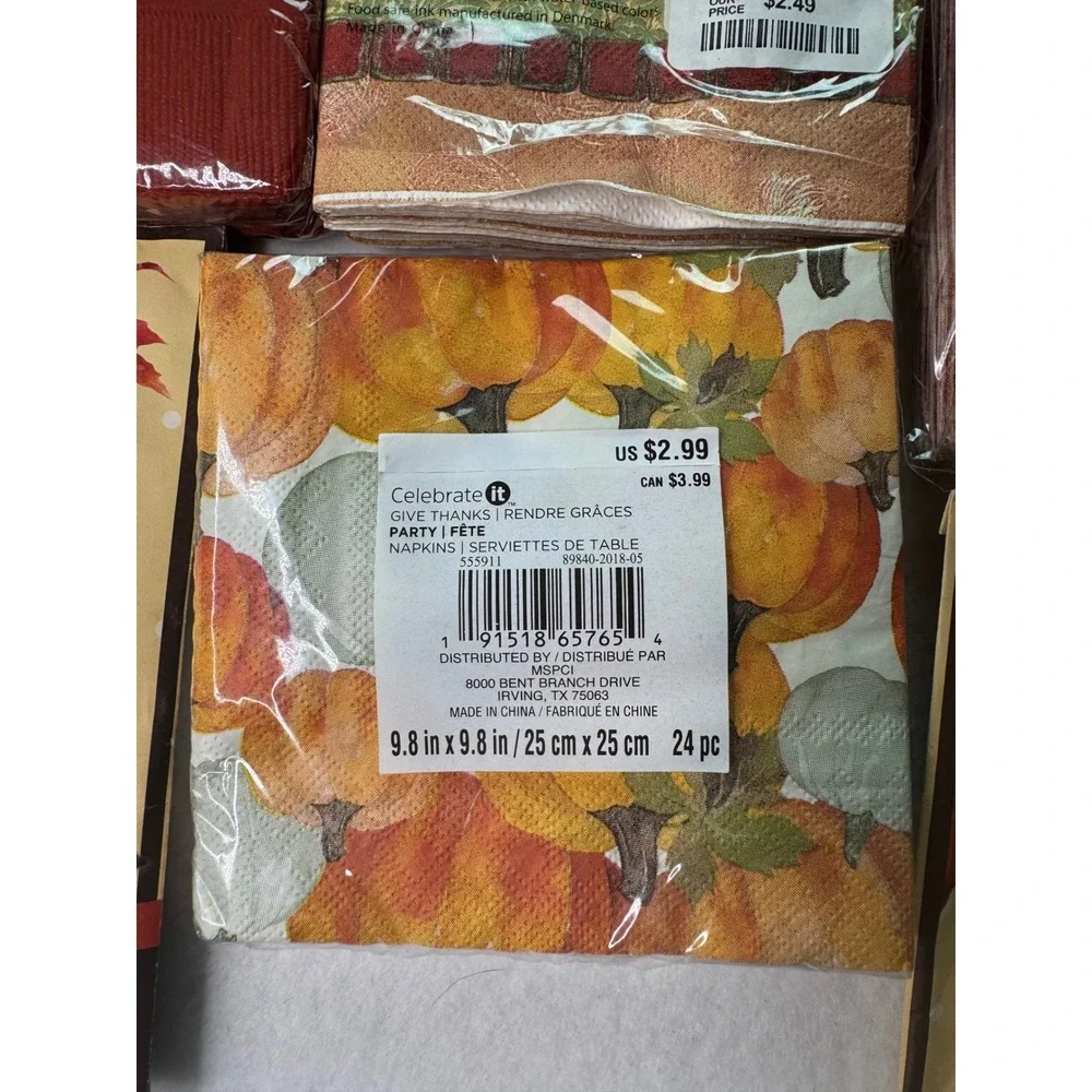 NEW Fall Thanksgiving Napkins‎ Lot Orange Pumpkin Leaf Sunflower Spice Sachets